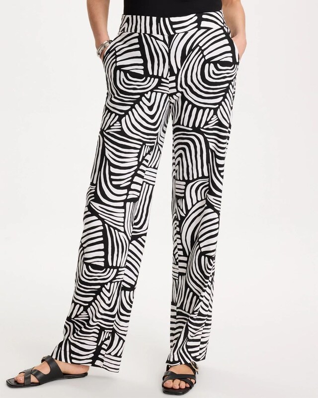 Geo Pull-On Wide-Leg Linen Pants - image 1